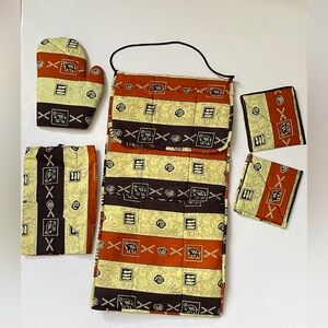 African Print Ankara Handmade Kitchen Apron, Oven Mitt, and Potholder Set